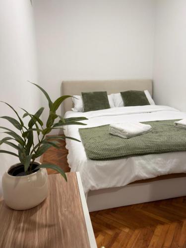 Svetla i moderno opremljena dnevna soba u apartmanu Goldenstay u Kraljevu, sa funkcionalnom kuhinjom i flat-screen televizorom.